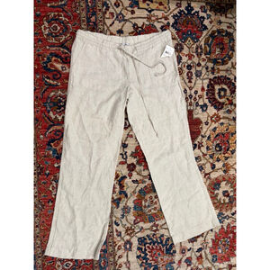 Allen Allen 100% Linen Drawstring Pants Natural Beige Women’s L NWOT